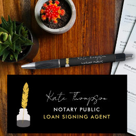 Notary Signing Agent Feather Quill Black Gold Kugelschreiber