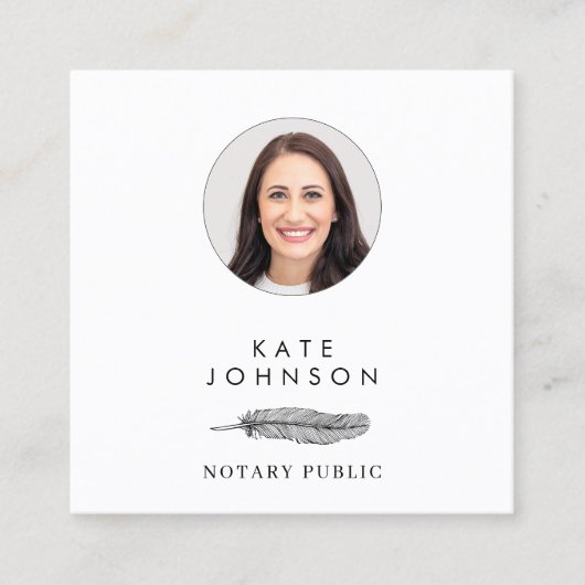 Notary Signing Agent Feather Quill Logo Photo Quadratische Visitenkarte (Vorderseite)