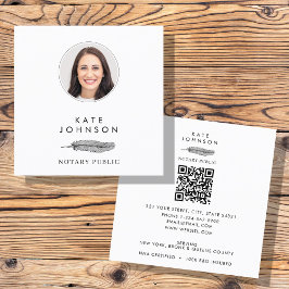 Notary Signing Agent Feather Quill Logo Photo Quadratische Visitenkarte
