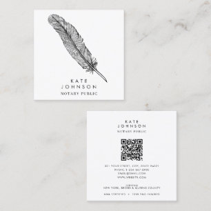 Notary Signing Agent Feather Quill QR Code Quadratische Visitenkarte