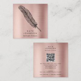 Notary Signing Agent Feather Quill Rose Gold Quadratische Visitenkarte