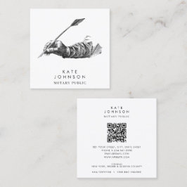 Notary Signing Agent Feather Vintag Quill QR Code Quadratische Visitenkarte