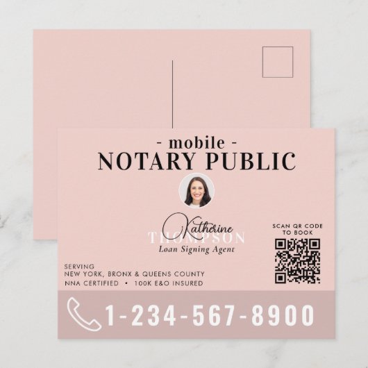 Notary Signing Agent Modern Pink Photo QR Code Postkarte (Vorne/Hinten)