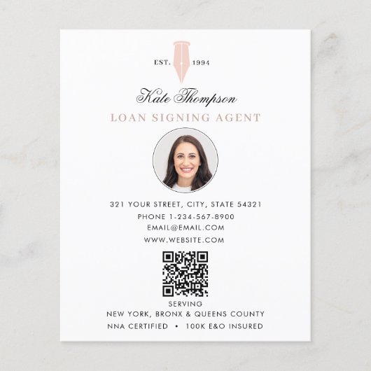 Notary Signing Agent Modern Pink QR Code Photo Flyer (Vorne)