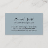 Notary Signing Agent Moderne Dusty Blue & Gold Visitenkarte (Rückseite)