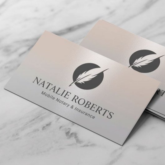 Notarzeichner-Agent Modernes Quill-Logo Silver Visitenkarte