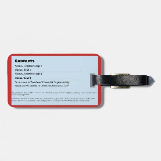 Notauskunftskarte für Haustiere v2 Gepäckanhänger (Rückseite horizontal)