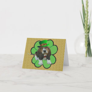 Note Card Basset Hound Happy St.Patrick's Clover Karte