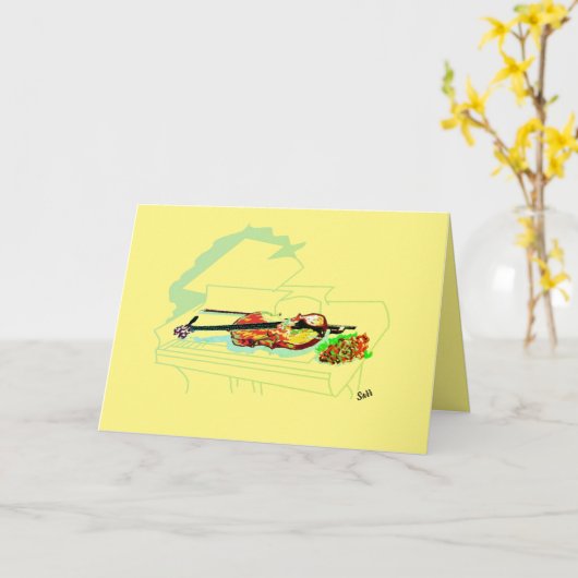 Note Card : Blank in Piano Violine mit Rose Karte (Gelbe Blume)