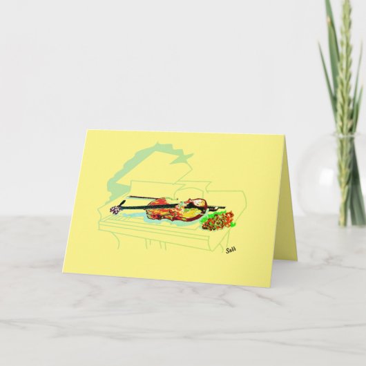 Note Card : Blank in Piano Violine mit Rose Karte (Vorderseite)