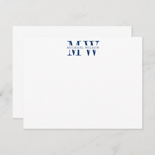 Note Card: Bold Navy Blue Monogram Initial Mitteilungskarte (Vorne/Hinten)