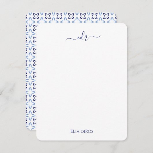Note Card, France Blue & White Mitteilungskarte (Vorne/Hinten)