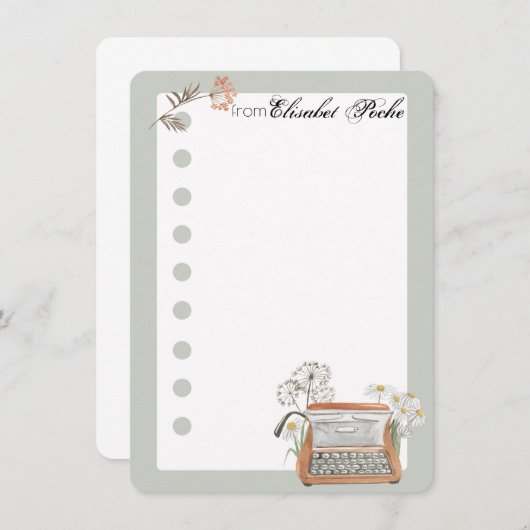 Note Card für Schreibmaschine und Blume Mitteilungskarte (Vorne/Hinten)