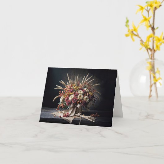 Note Card Herbst Weizenhalme und Mum Bouquet Karte (Gelbe Blume)