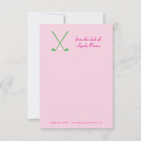 Note Card Preppy Pink and Green Golf Stationery