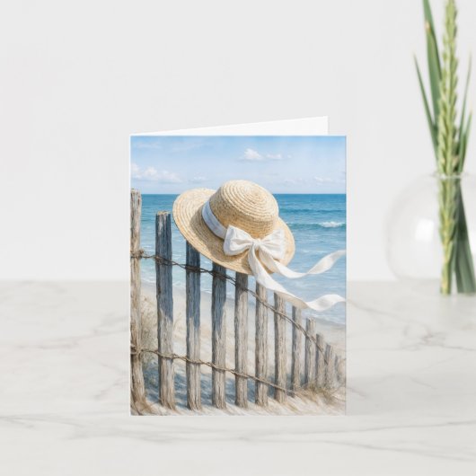 Note Card Summer Hat On a Beach Fence Karte (Vorderseite)