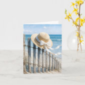 Note Card Summer Hat On a Beach Fence Karte (Gelbe Blume)