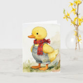 Note Card Watercolor Duck In Overalls Karte (Gelbe Blume)