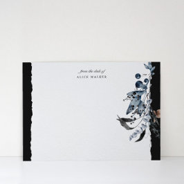 Note Card: Winter Blue Floral Monogram Mitteilungskarte