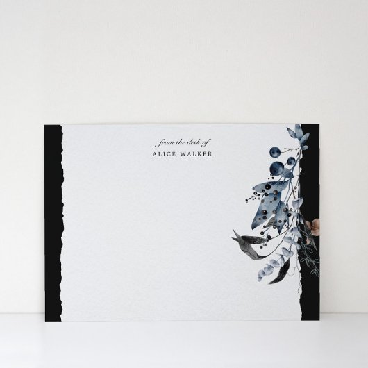 Note Card: Winter Blue Floral Monogram Mitteilungskarte