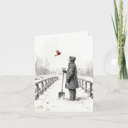 Note Card Young Man Watching a Cardinal Karte (Vorderseite)