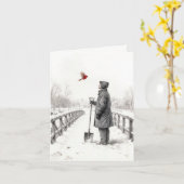 Note Card Young Man Watching a Cardinal Karte (Gelbe Blume)