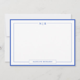 Note: Classic Monogram Royal Blue Border Stationer Mitteilungskarte