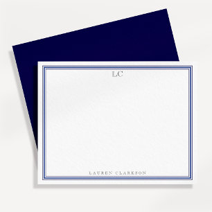 Note: Eleganic Navy Blue Border Monogram Stationer Einladung