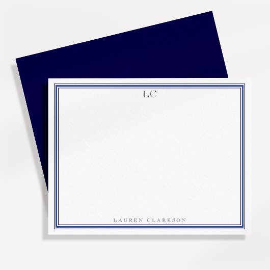 Note: Eleganic Navy Blue Border Monogram Stationer Einladung