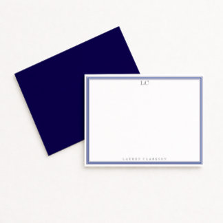 Note: Eleganic Navy Blue Border Monogram Stationer Einladung