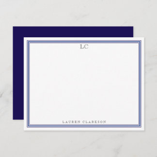 Note: Eleganic Navy Blue Border Monogram Stationer Einladung