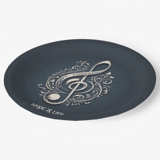 Note für benutzerdefinierten Text Musical Clef Pappteller (Schrägansicht)