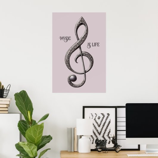 Note für benutzerdefinierten Text Musical Clef Poster (Heimbüro)