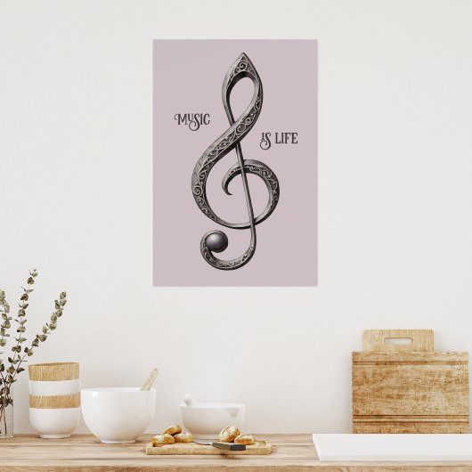 Note für benutzerdefinierten Text Musical Clef Poster (Küche)