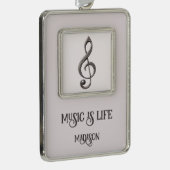 Note für benutzerdefinierten Text Musical Clef Rahmen-Ornament Silber (Rechts)