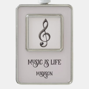 Note für benutzerdefinierten Text Musical Clef Rahmen-Ornament Silber