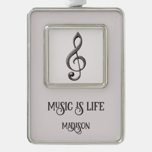 Note für benutzerdefinierten Text Musical Clef Rahmen-Ornament Silber (Vorderseite)