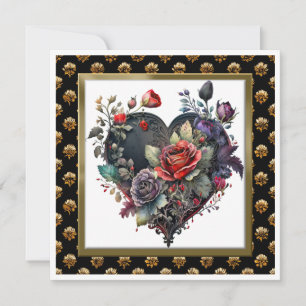 Note Gothic Rote Rose and Heart Greeting Card