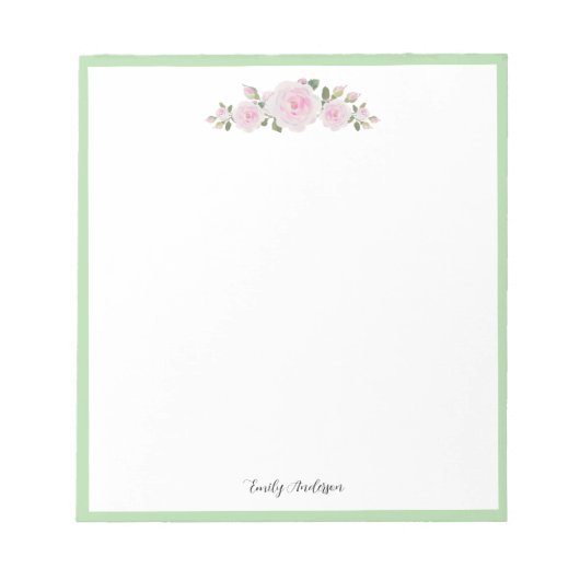 Note Pad with Name Soft Pink Roses Notizblock (Vorderseite)