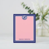 Note Pink Navy Blue Gerahmt Preppy Vine Monogram (Stehend Vorderseite)