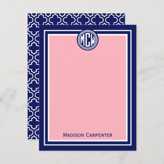 Note Pink Navy Blue Gerahmt Preppy Vine Monogram (Vorne/Hinten)
