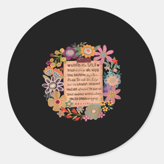 Note To Self Floral Motivational Self Love Mental  Runder Aufkleber (Vorderseite)