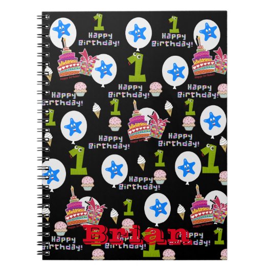 Notebook, #1Happy First Birthday Notes Black Notizblock (Vorderseite)