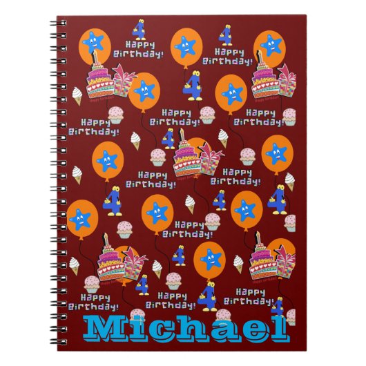 Notebook, #4 Happy 4th Birthday Notes Dark Red Notizblock (Vorderseite)