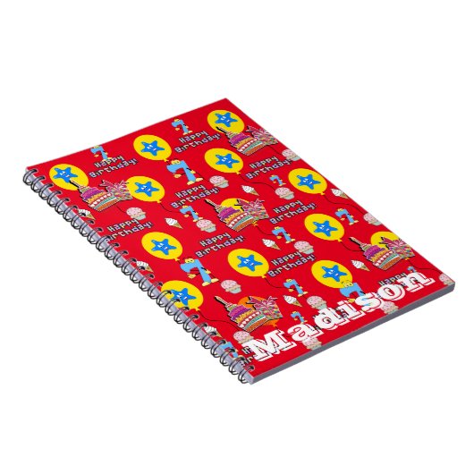 Notebook, #7 Happy 7th Birthday Notes Red Notizblock (Rechte Seite)