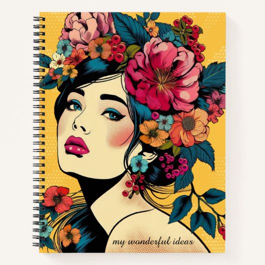 Notebook-ART Print Women with Blume Wreath Notizblock (Vorderseite)