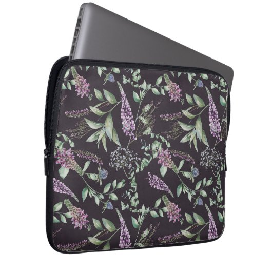 Notebook-Case mit lila und schwarzer Flora Laptopschutzhülle (Vorne Rechts)