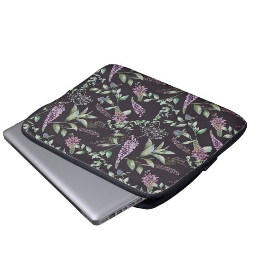Notebook-Case mit lila und schwarzer Flora Laptopschutzhülle (Vorne Knopf)