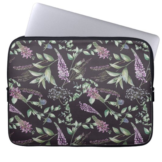 Notebook-Case mit lila und schwarzer Flora Laptopschutzhülle (Vorderseite)