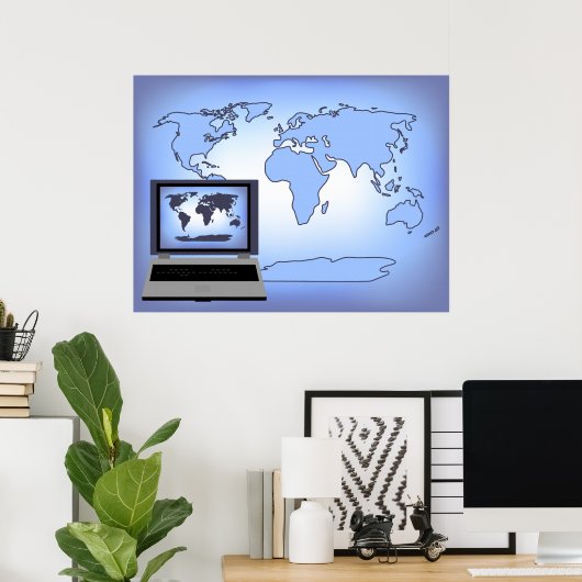 Notebook-Computer World Map Print Poster (Heimbüro)